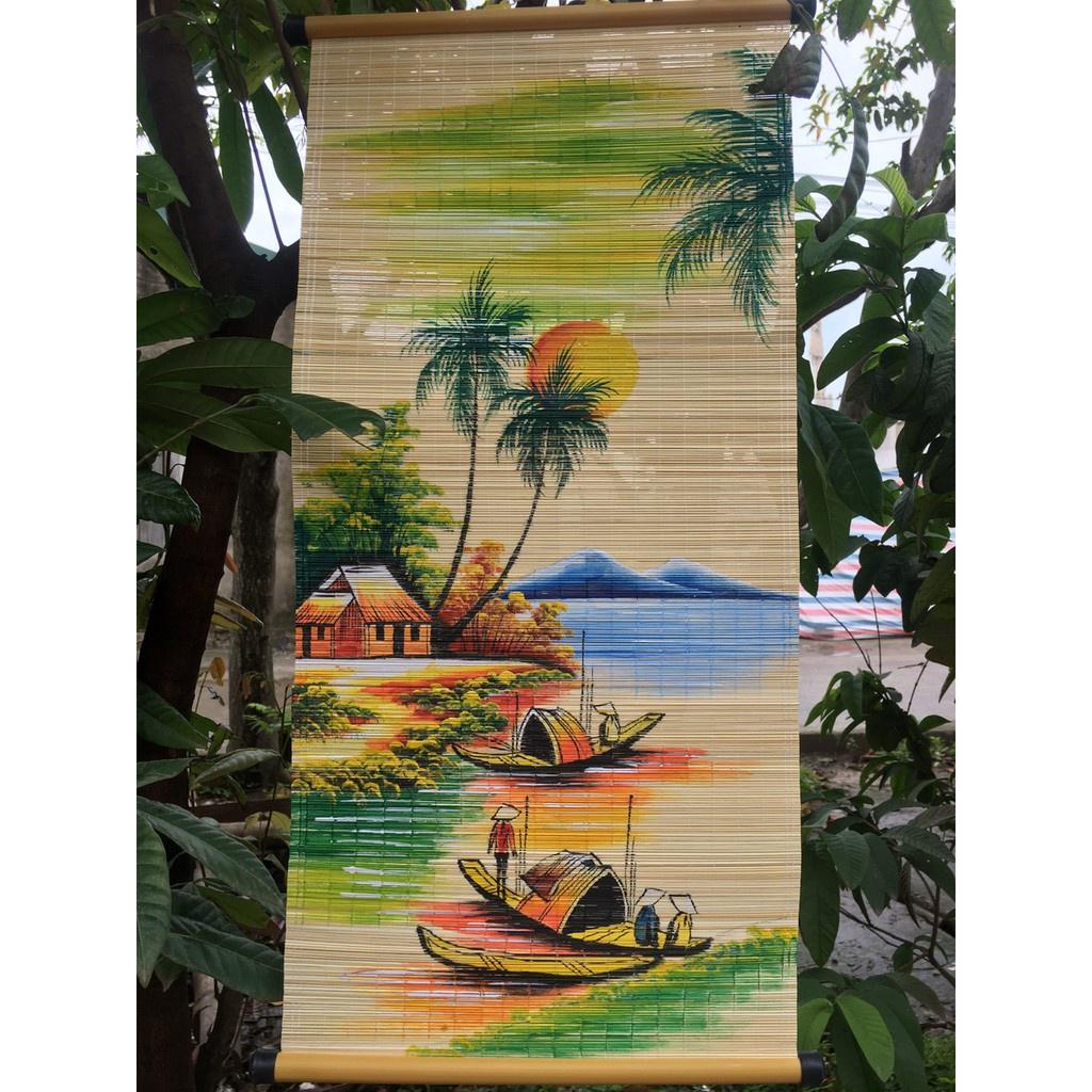 Mành tre (mẹt tre) vẽ tranh phong cảnh làng quê 30*65cm