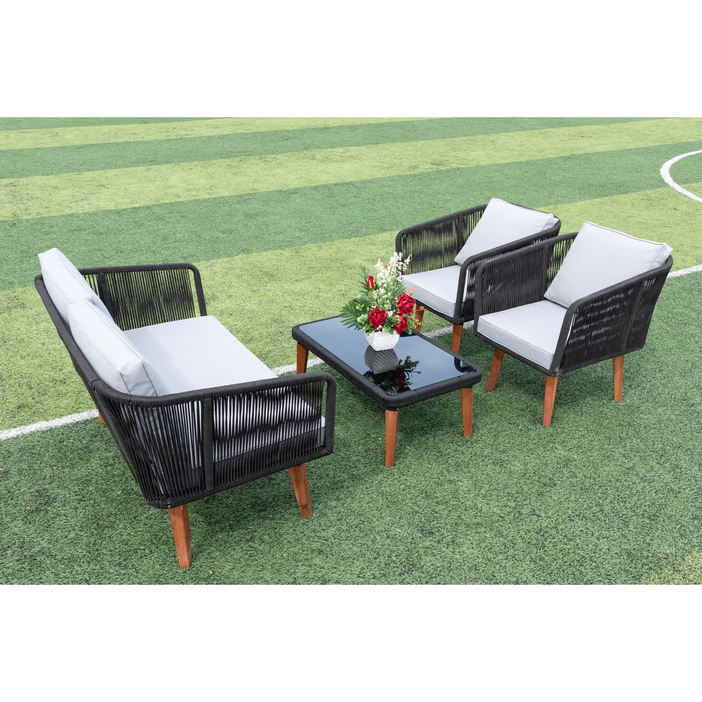 WEGO Bộ Bàn Ghế dây dù chân gỗ - Bộ sofa ngoài trời - Sân vườn // Rope sofa set - Ourdoor sofa - Outdoor furniture