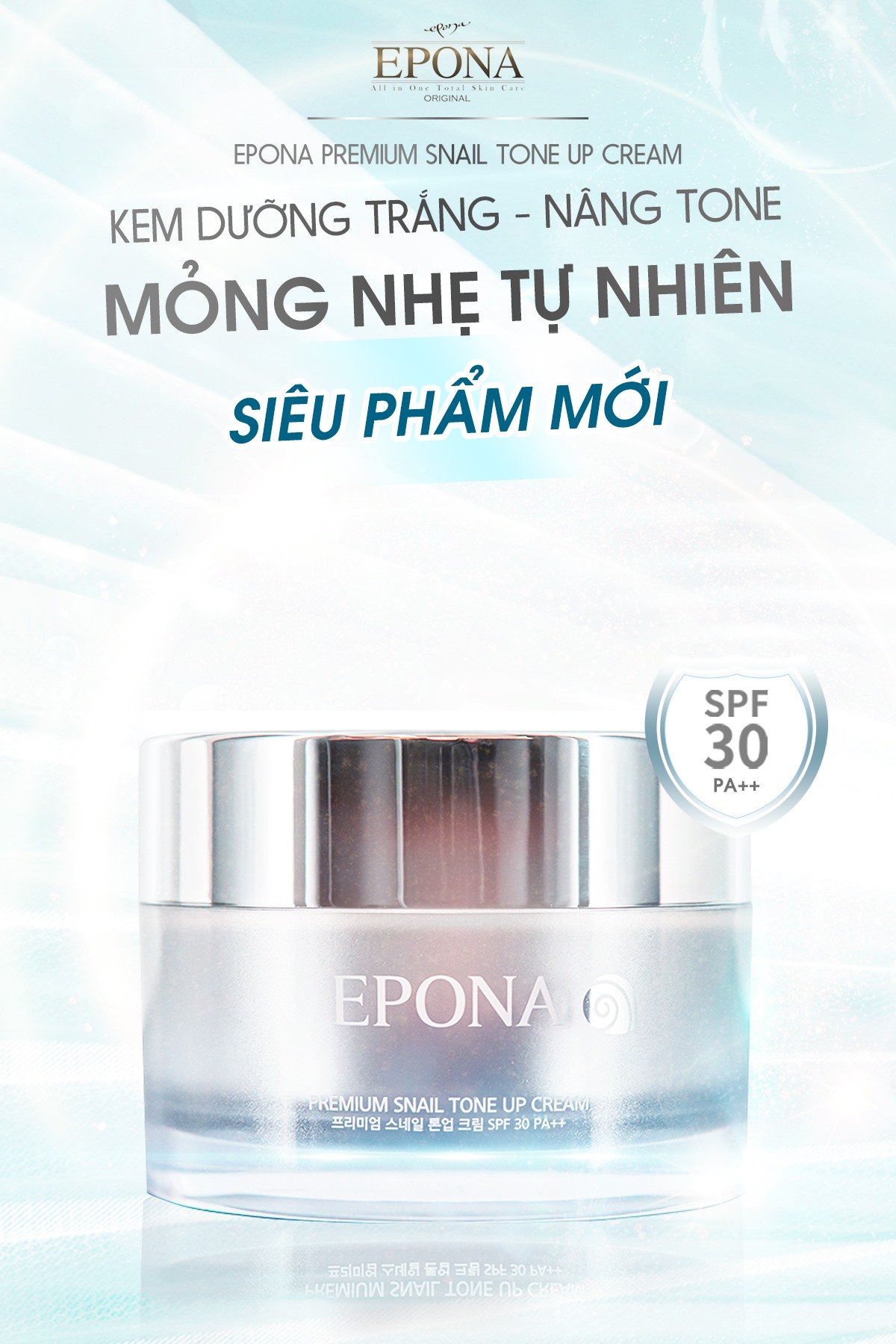 Kem Dưỡng Trắng, Nâng Tone Mỏng Nhẹ, Tự Nhiên Epona Premium Snail Tone Up Cream SPF30 PA++ 50ml + Tặng Kèm 1 Băng Đô Tai Mèo (Màu Ngẫu Nhiên)