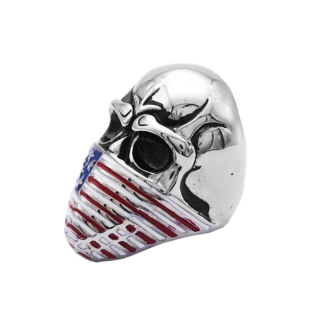 Punk Rock Personality Evil Skull Head Ring with Star American Flag Mask