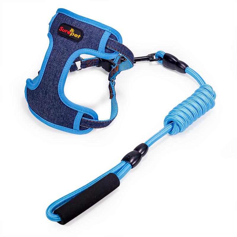 Giá thấp nhất Phương pháp Corgi mới của Amazon dây xích dắt chó vừa và nhỏ xích xích chó dây đeo ngực denim bộ dây xích