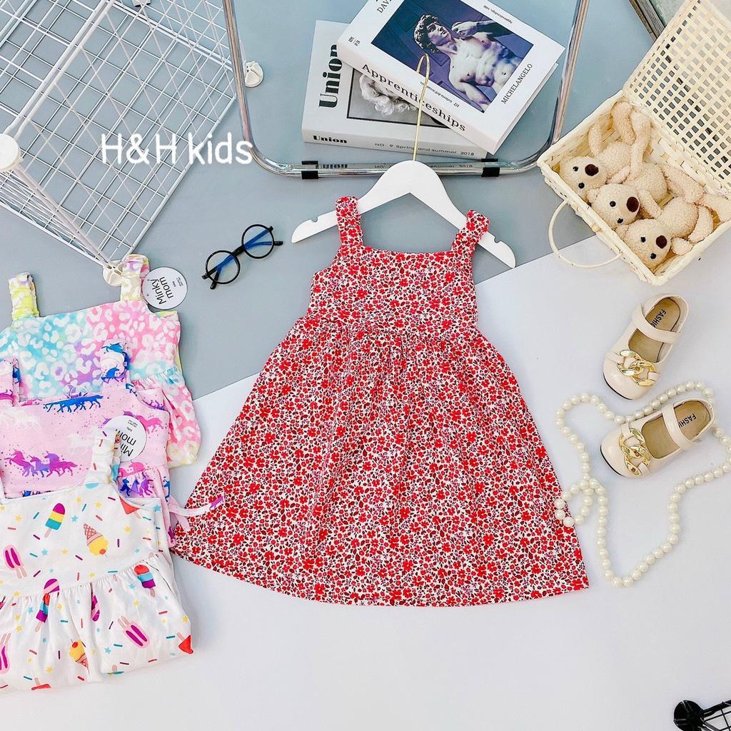 Đầm váy cotton xuất 2 dây bảng to và 2 dây cánh tiên nơ to trước ngực cho bé gái