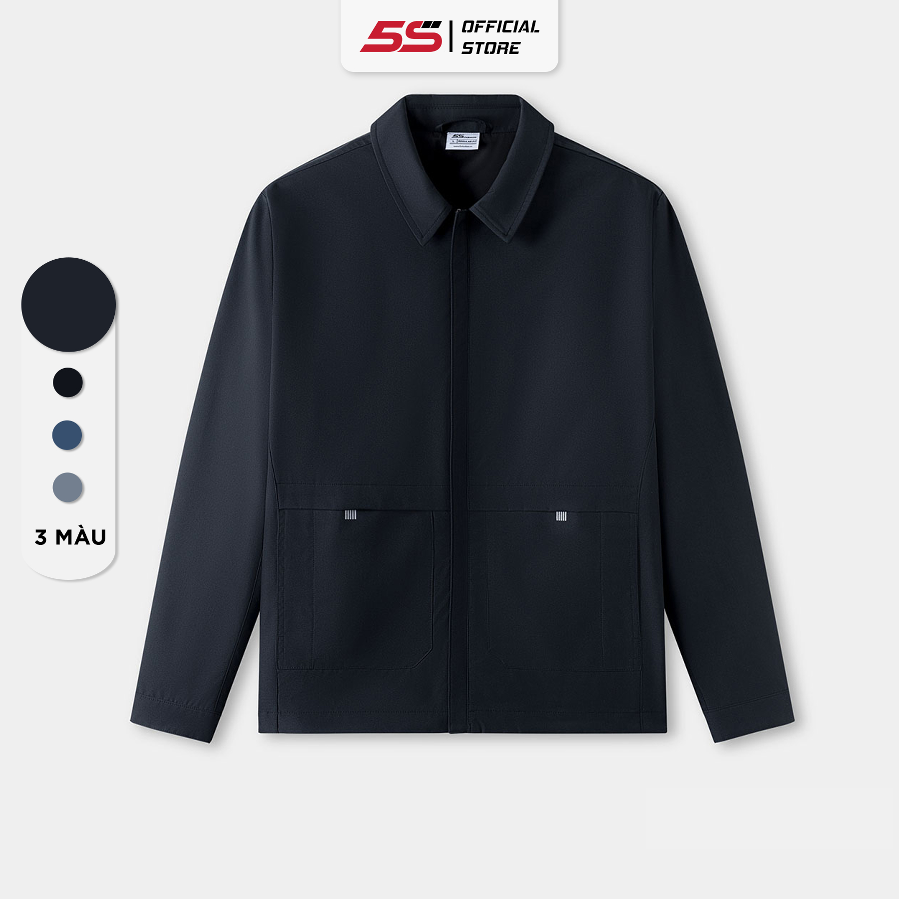 Áo Khoác Nam Jacket Cổ Bẻ 5S FASHION, Vải Gió Phom Regular Fit, Thiết Kế Trơn Túi Dáng Hộp, Khóa Kéo Tiện Lợi