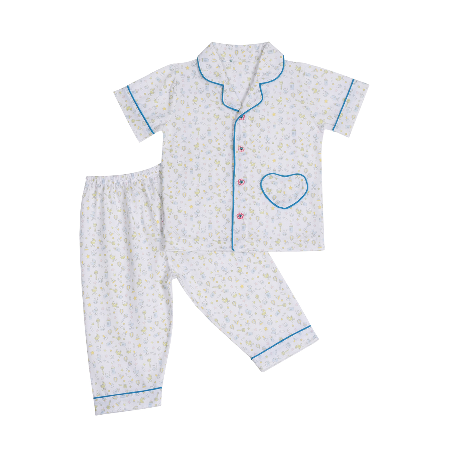 BỘ PYJAMAS TAY NGẮN BÉ GÁI 1149- HELLO BB (Họa tiết và viền màu ngẫu nhiên