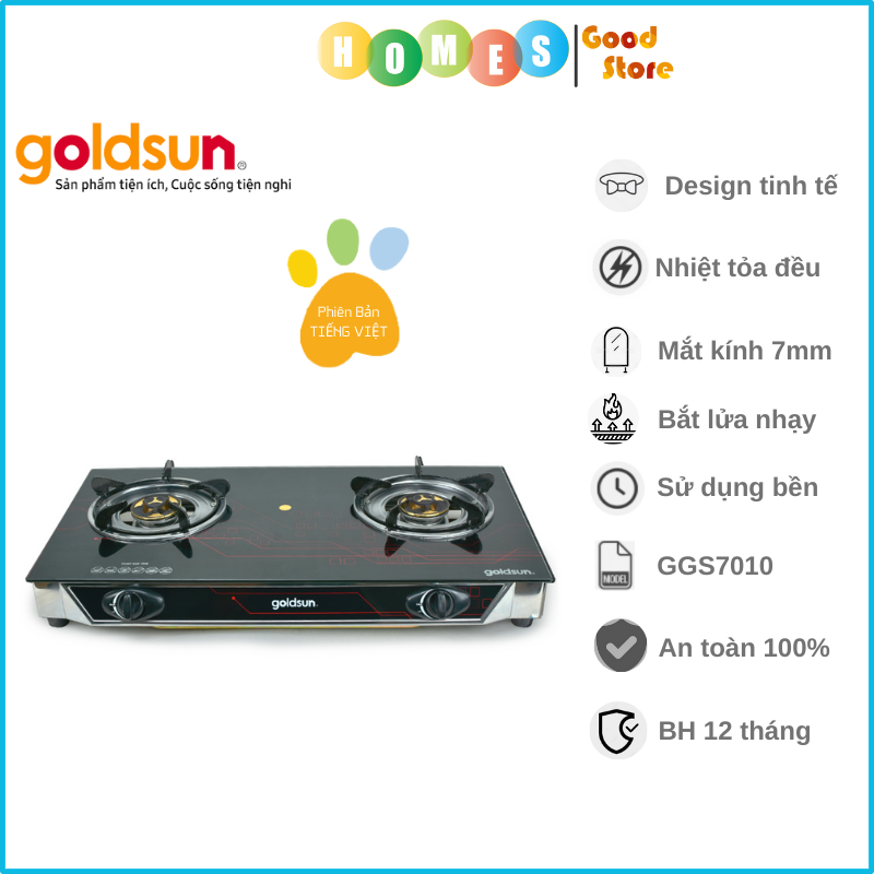 Bếp Ga Đôi GOLDSUN GGS7009 Mặt Kính Cường Lực, Đánh Lửa Magneto - Hàng Chính Hãng