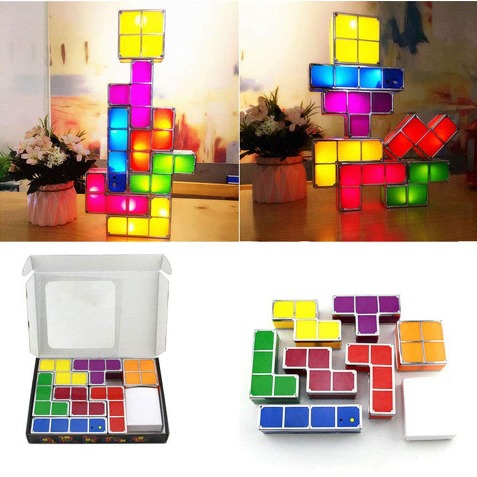 Stackable Night Light,Puzzle Lamp,7 Colors Induction Interlocking Lighting Blocks,DIY Tangram Desk Light,Led Cube,Great Gift Light for Teens Kids Gift