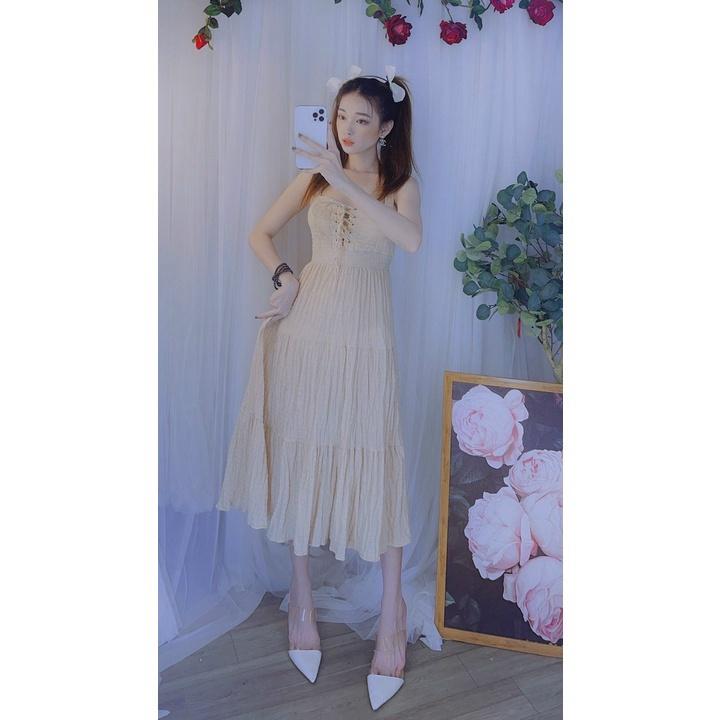 Đầm hai dây bản to đầm maxi đan dây ngực hai kiểu đi chơi du lịch mặc tết siêu đẹp hình thật bkfrreship