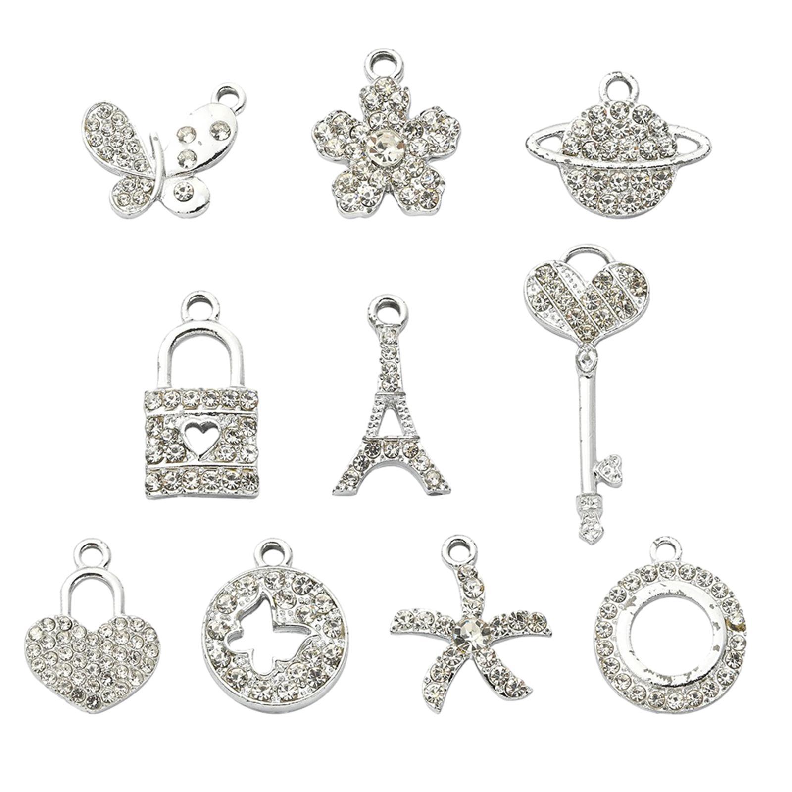 10 Pieces Rhinestone Charms Pendants Alloy for Jewelry Making for DIY Crafts