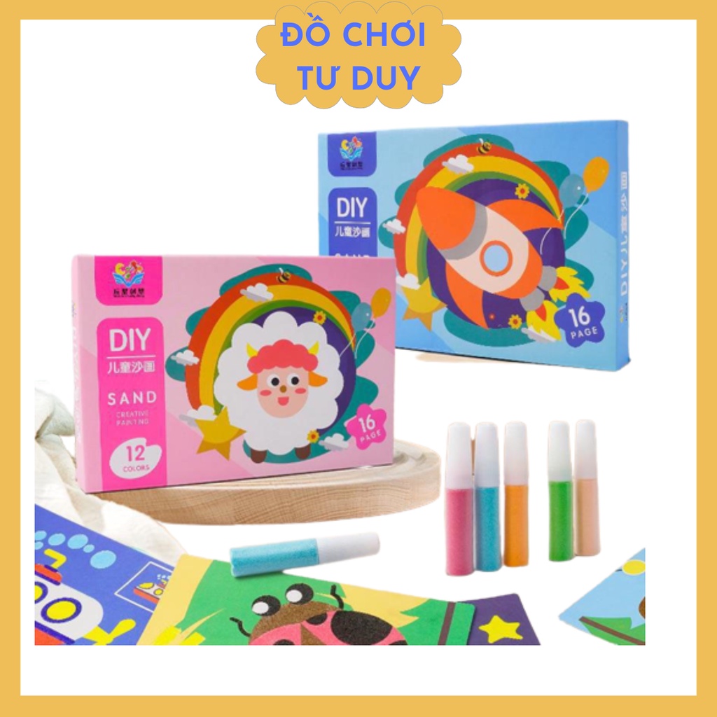 Hộp Tranh Cát 16 tranh tặng kèm 12 màu cát Sand Painting DIY, đồ chơi DIY cho bé sáng tạo