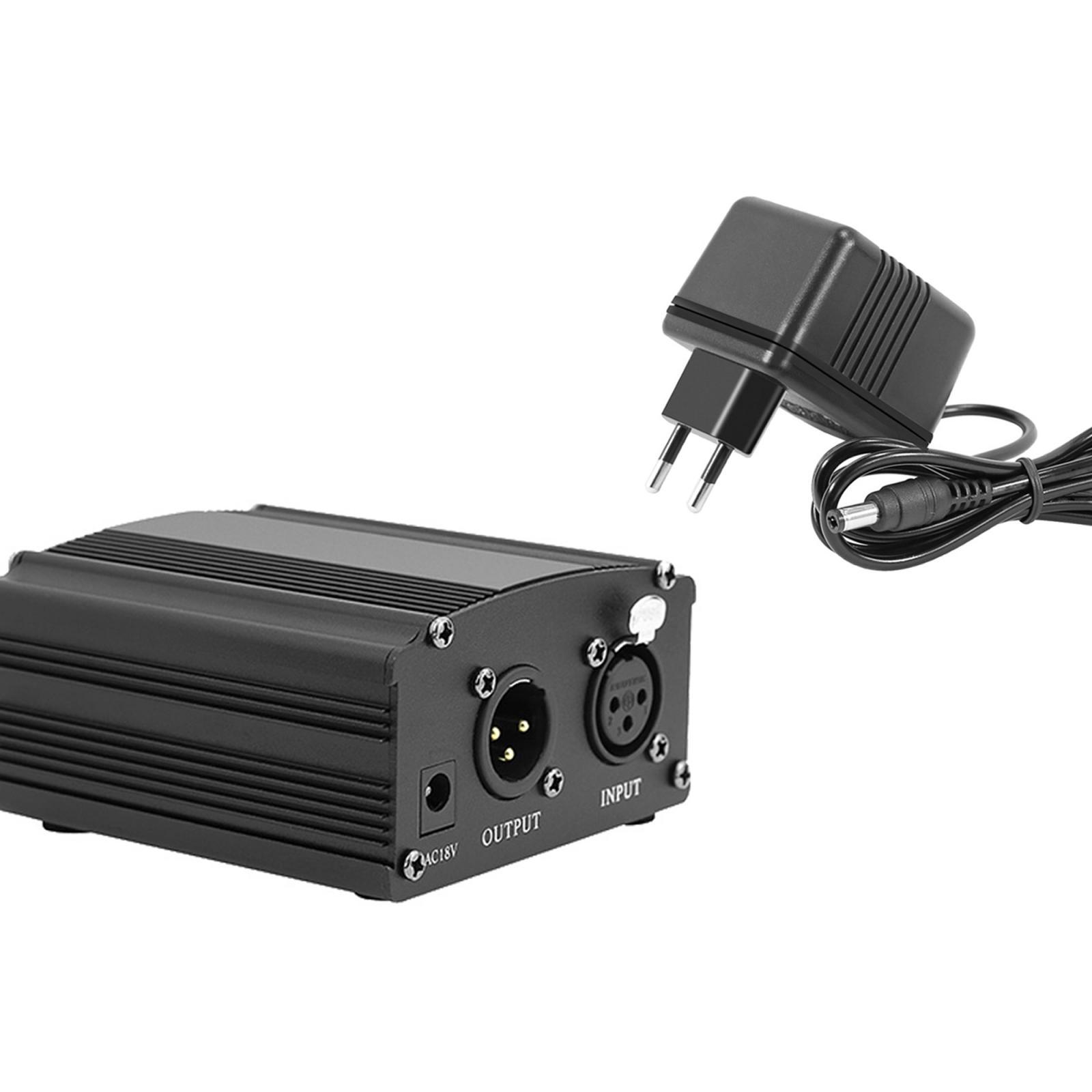 48V Phantom Power Supply with Charging Cable for Microphone Music Recording