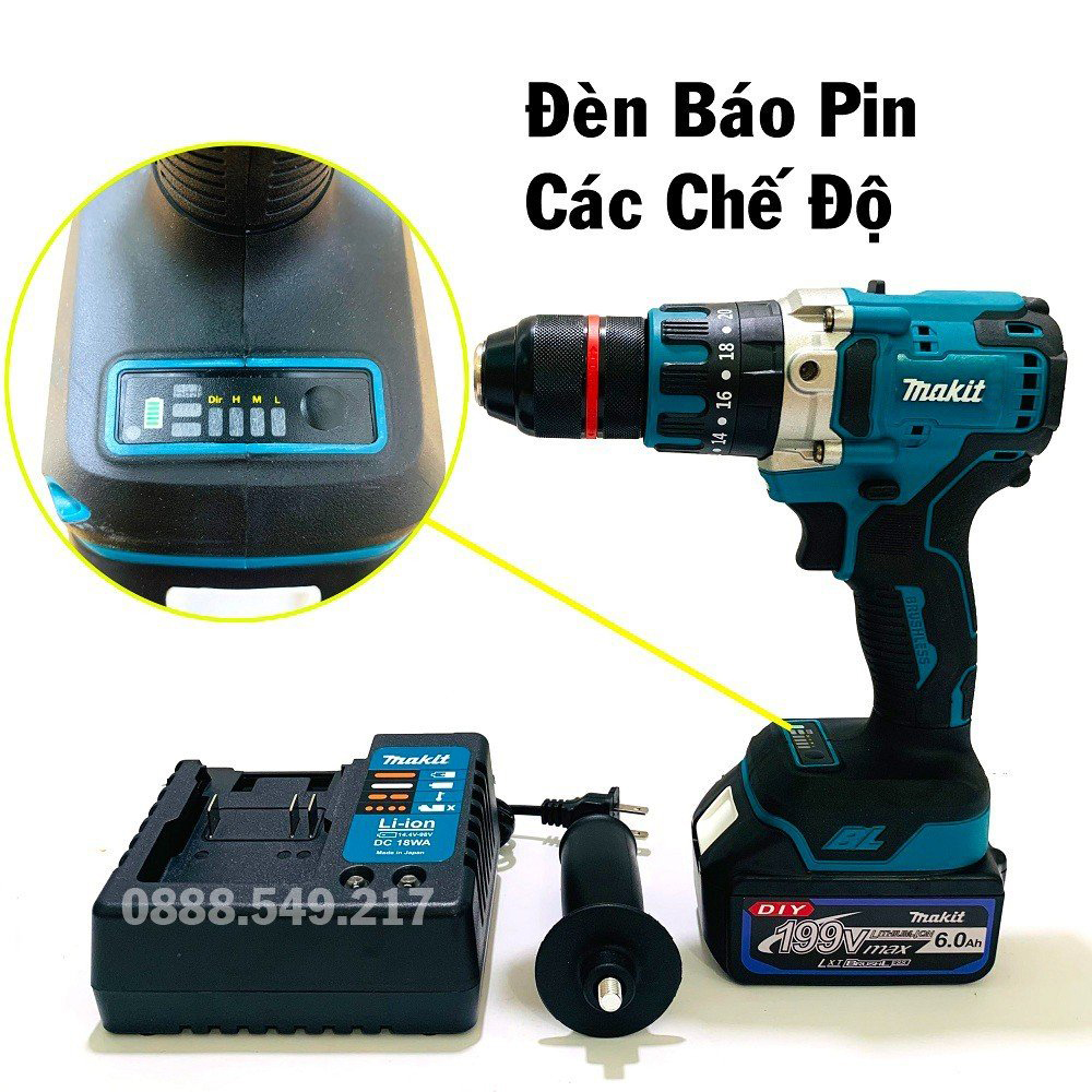 Máy Khoan Pin Chuyên Dụng Đa Chức Năng Đầu AutoLock 13 Ly Pin 10 CELL 199V Không Chổi Than Có Búa - Chuyên Khoan, Bắt Vít, Bắn tôn Cực Khỏe