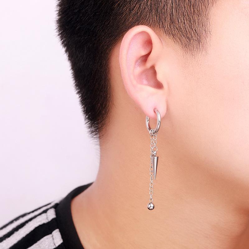 Khuyên Tai Inox không rỉ Nam, Bông Tai Nam Dây Xích Dài Idol Hàn Quốc Kẹp, Sỏ Lỗ Tai - XUÂN SHOP