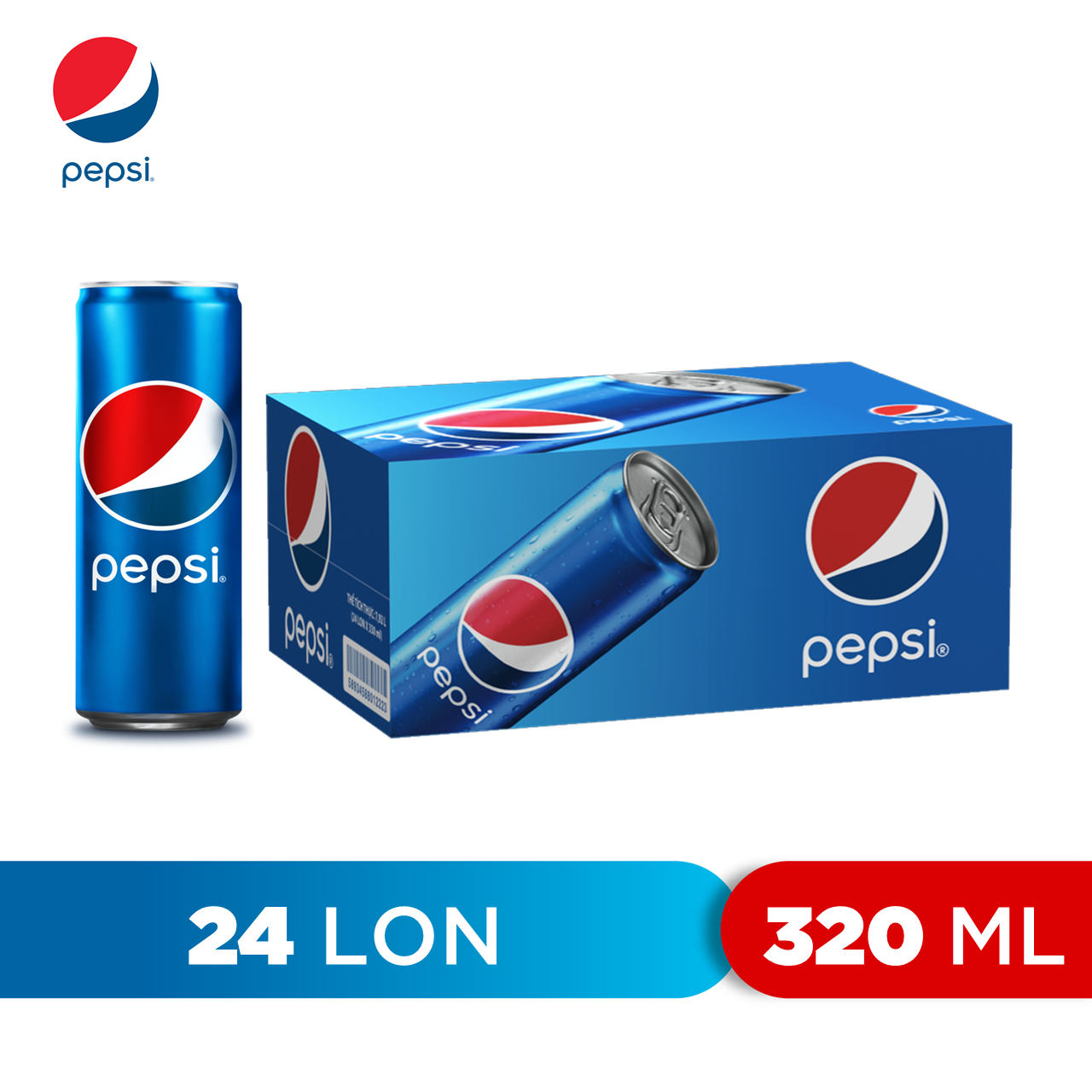 Thùng 24 Lon Nước Ngọt Có Gaz Pepsi lon xanh (320ml/lon)