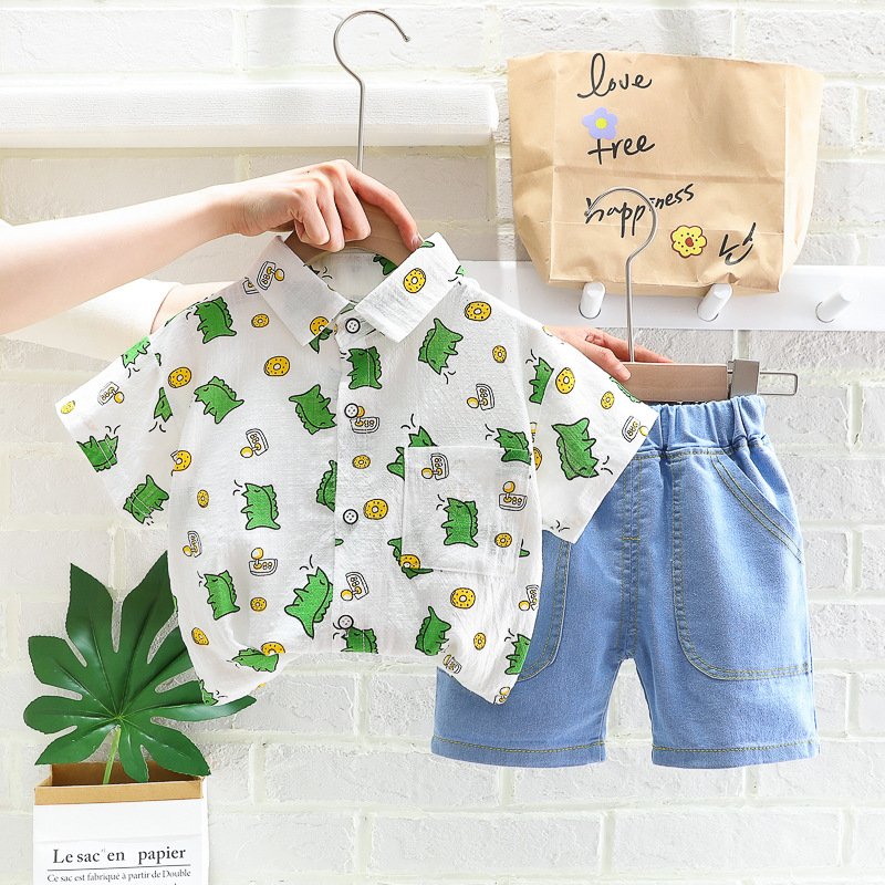 Bộ đồ bé trai áo thun quần jean mềm họa tiết chú khủng long hàng đẹp cao cấp B185