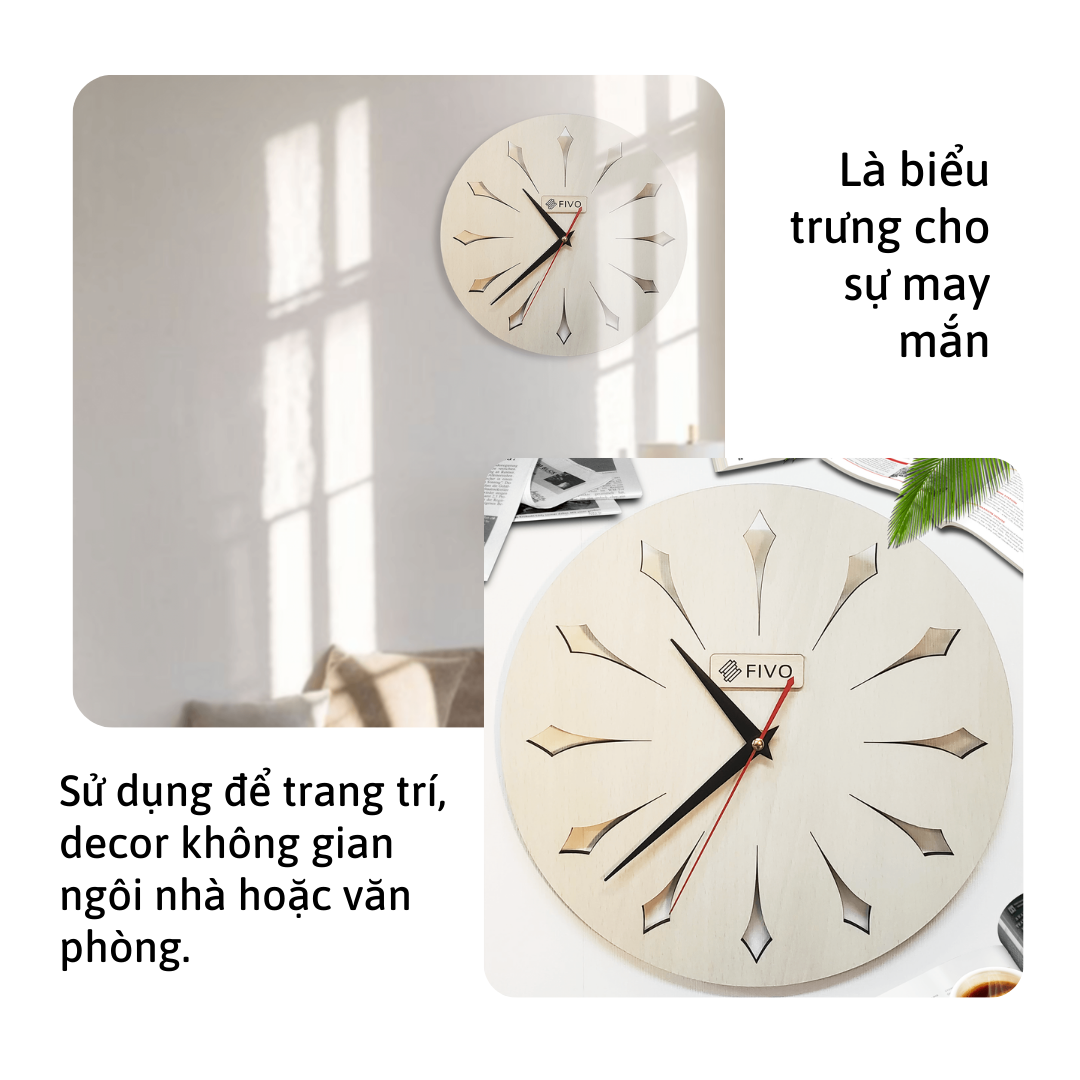 Đồng Hồ Treo Tường Trang Trí, Thương Hiệu FIVO Mẫu FW12 Bằng Gỗ Đẹp, Thiết Kế Tinh Tế