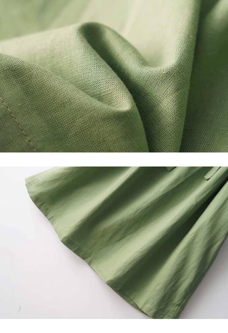 Đầm suông tay ngắn cổ tròn thiết kế xếp li tinh tế vải Linen tự nhiên cao cấp