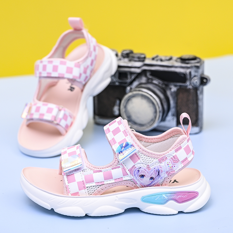 Sandal bé gái kẻ caro đế mềm họa tiết công chúa , xăng đan mùa hè TTL104