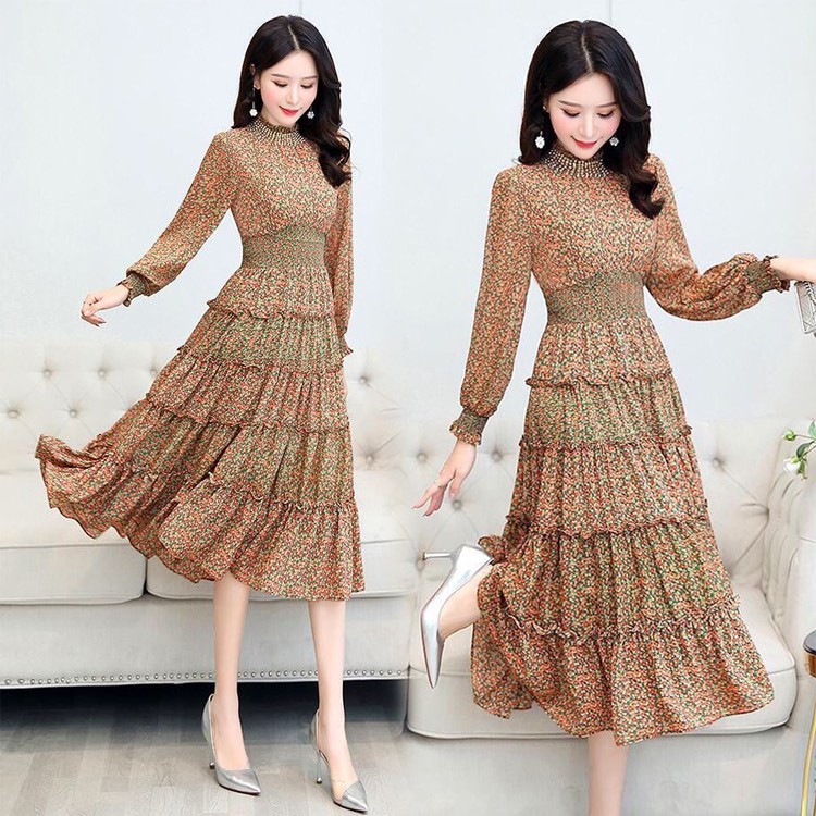 Đầm xòe maxi voan lụa phối từng NT4458
