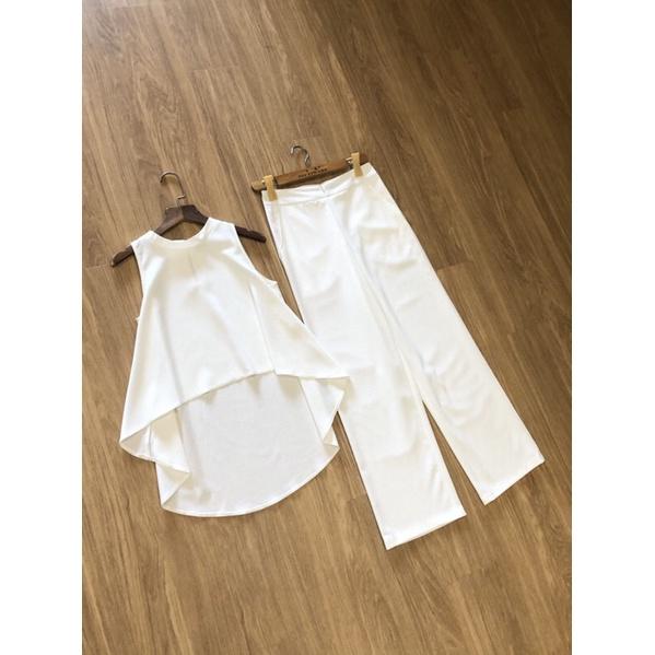 Full set Thanh Lịch hot 2021 Nịnh dáng hack Chân Dài quần suông áo sát nách CÓ BÁN RỜI