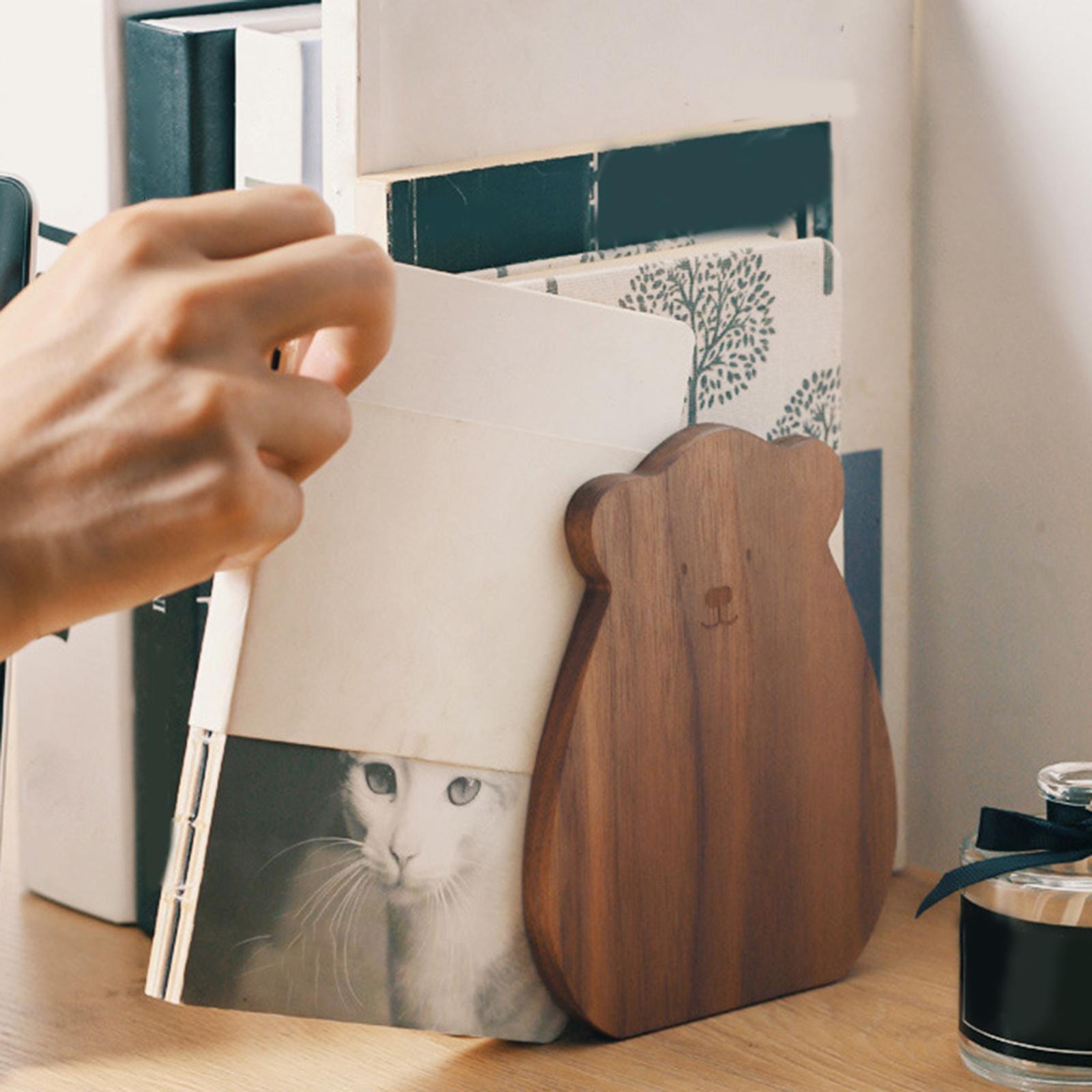 Wood Book Ends Bookshelf Holder Book Support Stopper Organizer for DVDs Room