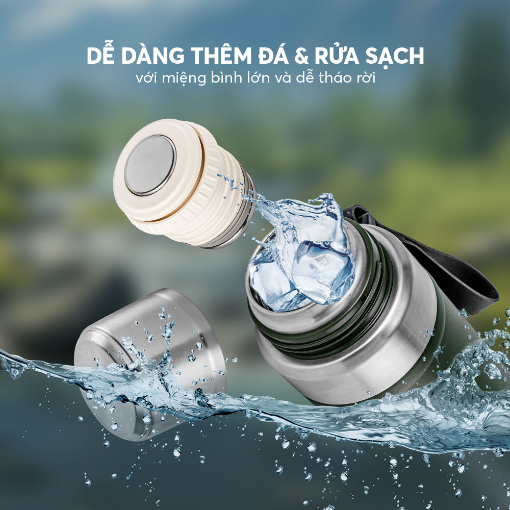 Bình giữ nhiệt inox 316 Elmich EL8311 800ml, Hàng chính hãng, thiết kế 2 nắp, miệng bình rộng, giữ nóng lạnh - JoyMall
