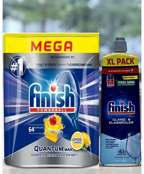 Combo 64 Viên rửa bát Finish Quantum + Muối Finish 1.5kg