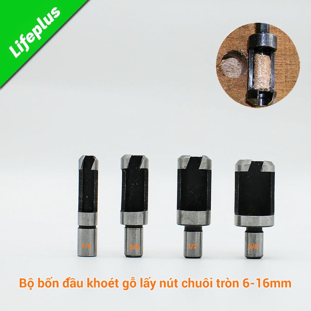 Bộ 4 mũi khoan lấy nút gỗ chuôi tròn 6-16mm