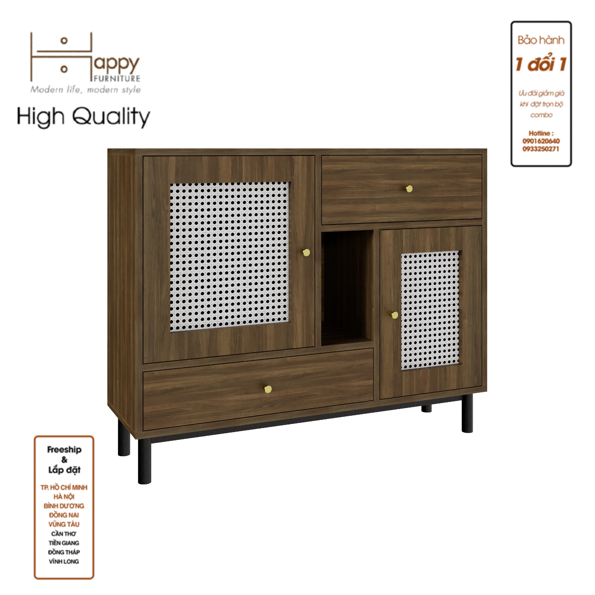 [Happy Home Furniture] ROTAN, Tủ lưu trữ 2 ngăn kéo 2 cửa mở - chân sắt, 100cm x 30cm x 80cm ( DxRxC), TCM_132