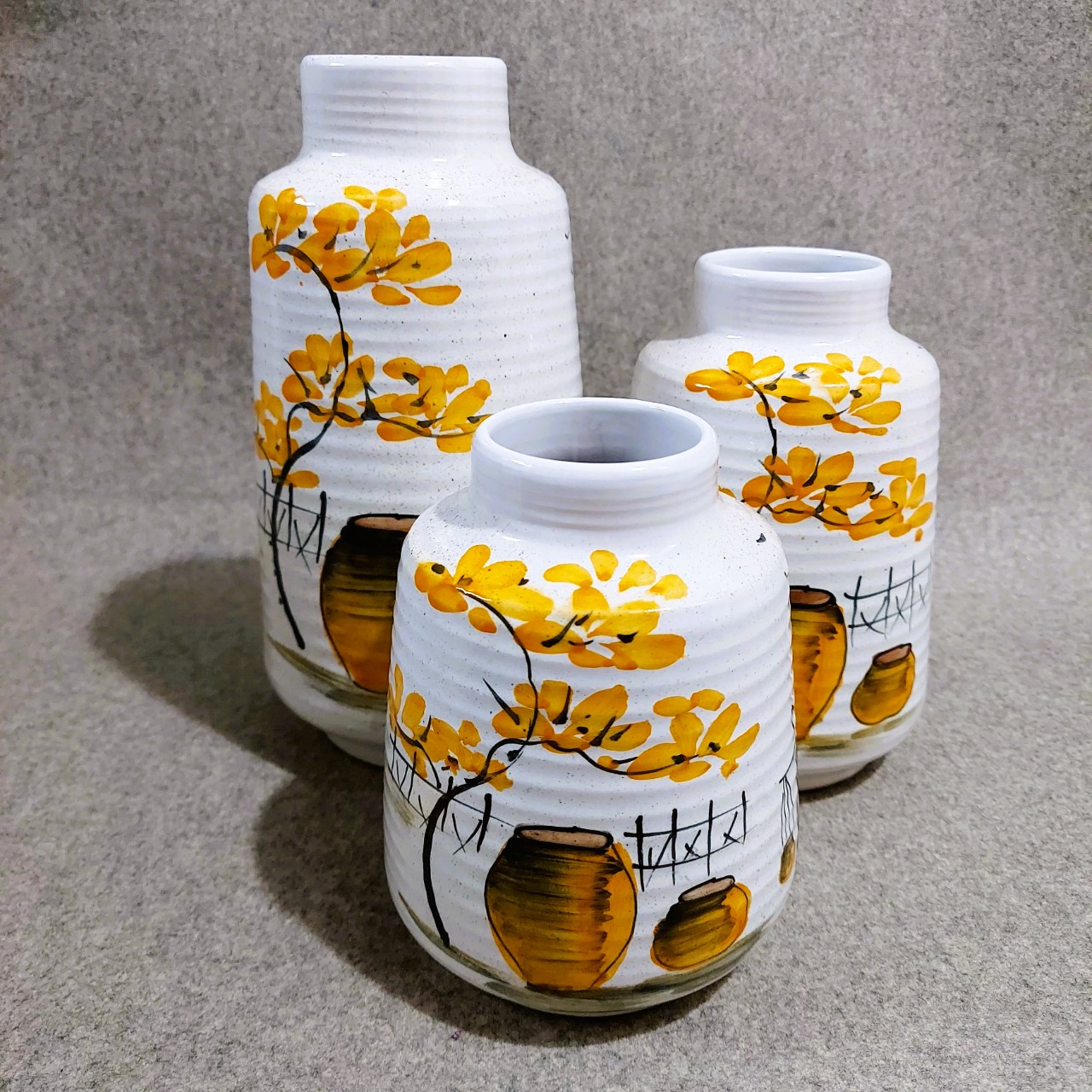 Bộ 3 Bình cắm hoa, Bình gốm Bát Tràng cổ lọ trang trí phòng khách, phòng làm việc Bông Garden cao 16,18,24cm