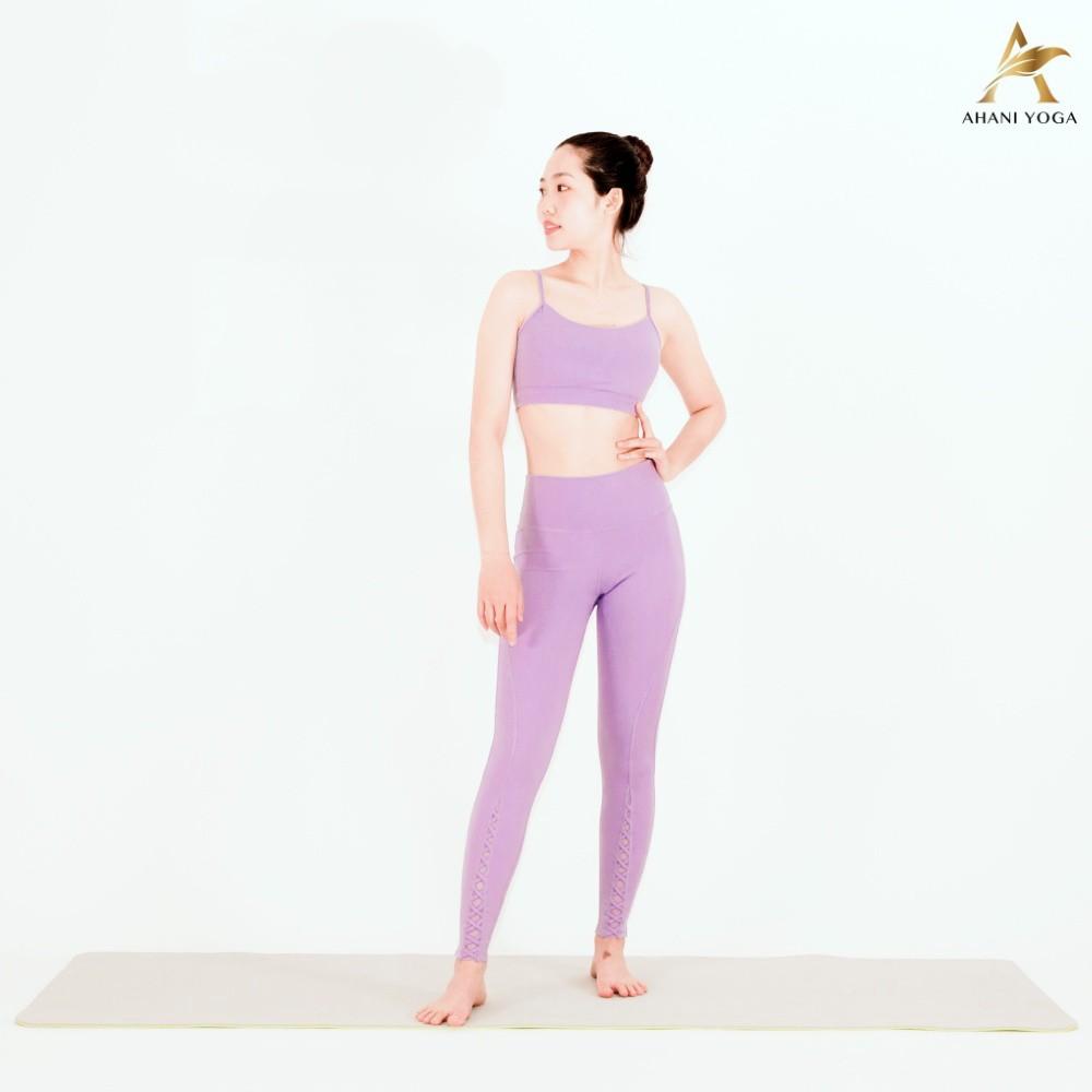 Set đồ tập yoga, gym, bộ quần áo tập thể thao cao cấp thương hiệu Ahani yoga màu tím