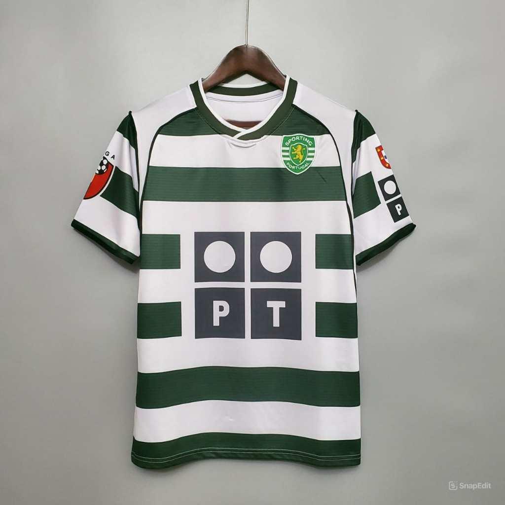 Áo Bóng Đá Retro Sporting Lisbon 2002 - Sân Nhà In Tên Ronaldo Số 28 bản cao cấp vải Cotton Polyester