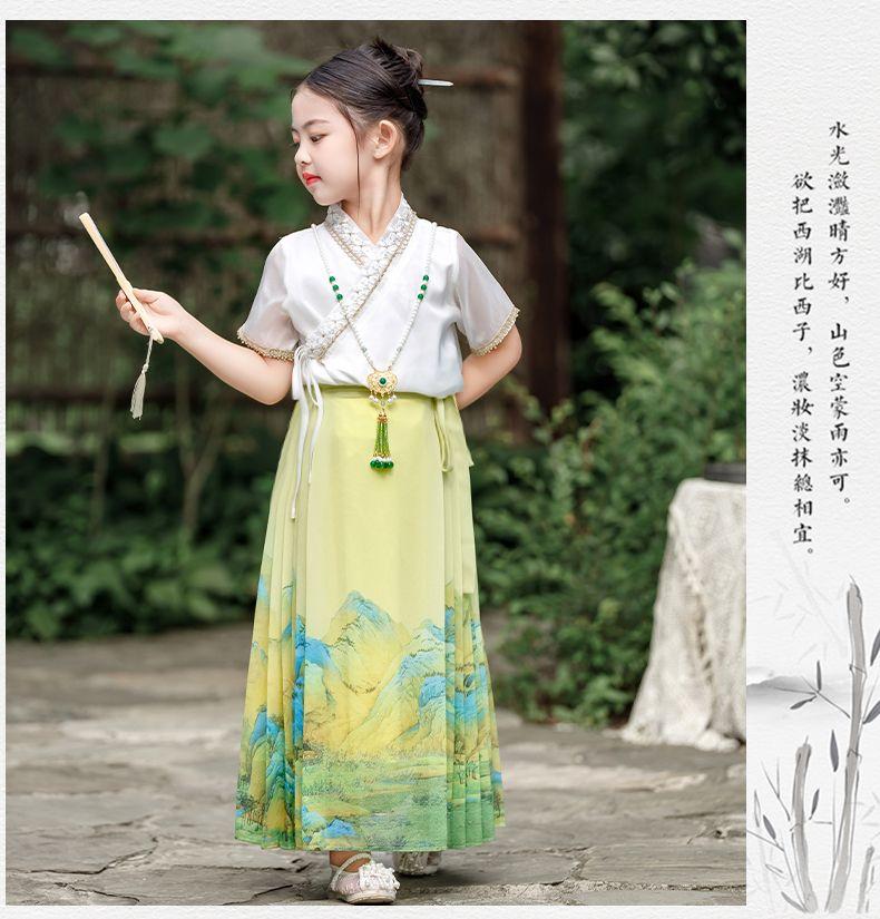 SHUANGYAN Cô gái ngựa mặt váy phù hợp với trẻ em Hán phục cổ trang nửa người váy cô gái nhỏ Trung Quốc phong cách mùa hè mỏng Đường trang phục Minh chế