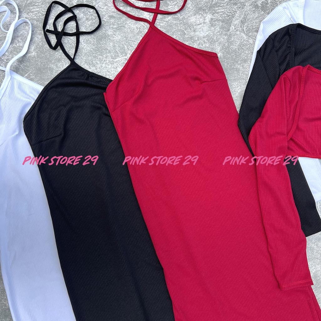 Đầm Body Dài Cổ Yếm Kèm Áo Khoác Tay Dài D065