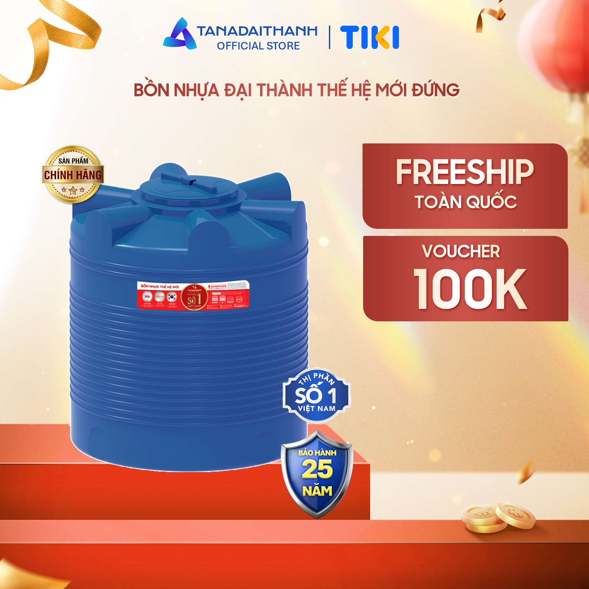 Bồn nước nhựa Đại Thành Thế Hệ Mới 500L 1000L 1500L 2000L Đứng - Hàng chính hãng, bảo hành 25 năm (Chỉ bán tại khu vực miền Nam)