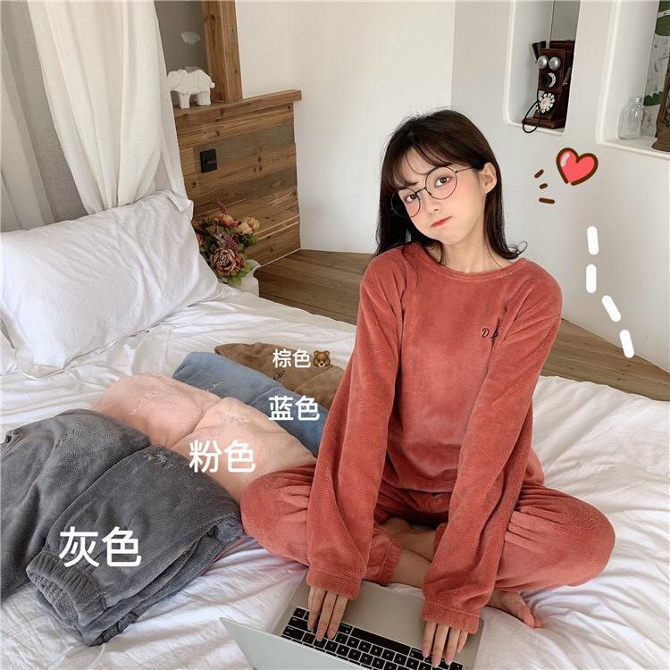 Bộ nỉ lông loại dày ấm áp, bộ nỉ nữ lót lông mềm mại dễ thương