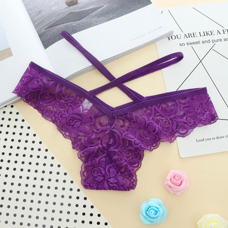 Quần lót ren PHỐI DÂY, HỌA TIẾT HOA HỒNG, s.i.ê.u thoáng mát cho nữ và quyếnrũ Women Đen trắng - Hoa hồng, Hoa hồng