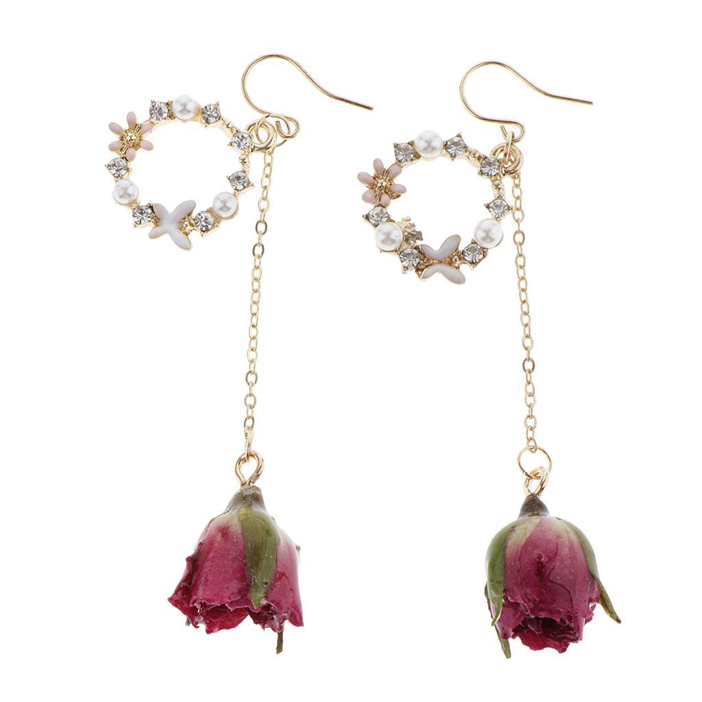 2pcs  Flower Bud Dangle Earrings Pearl Beaded Earbob