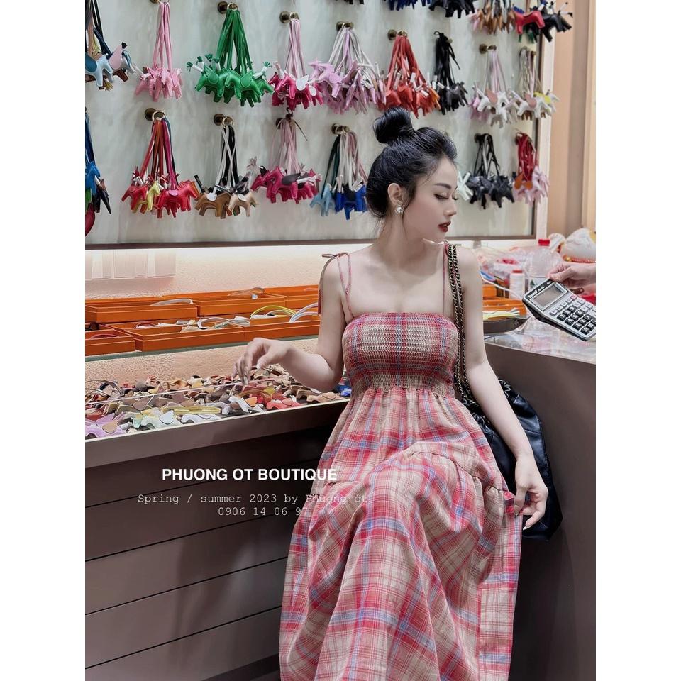 VÁY ĐI CHƠI, VÁY MAXI CÚP NGỰC CARO 2S DÁNG XÒE CỰC XINH LUN Ạ