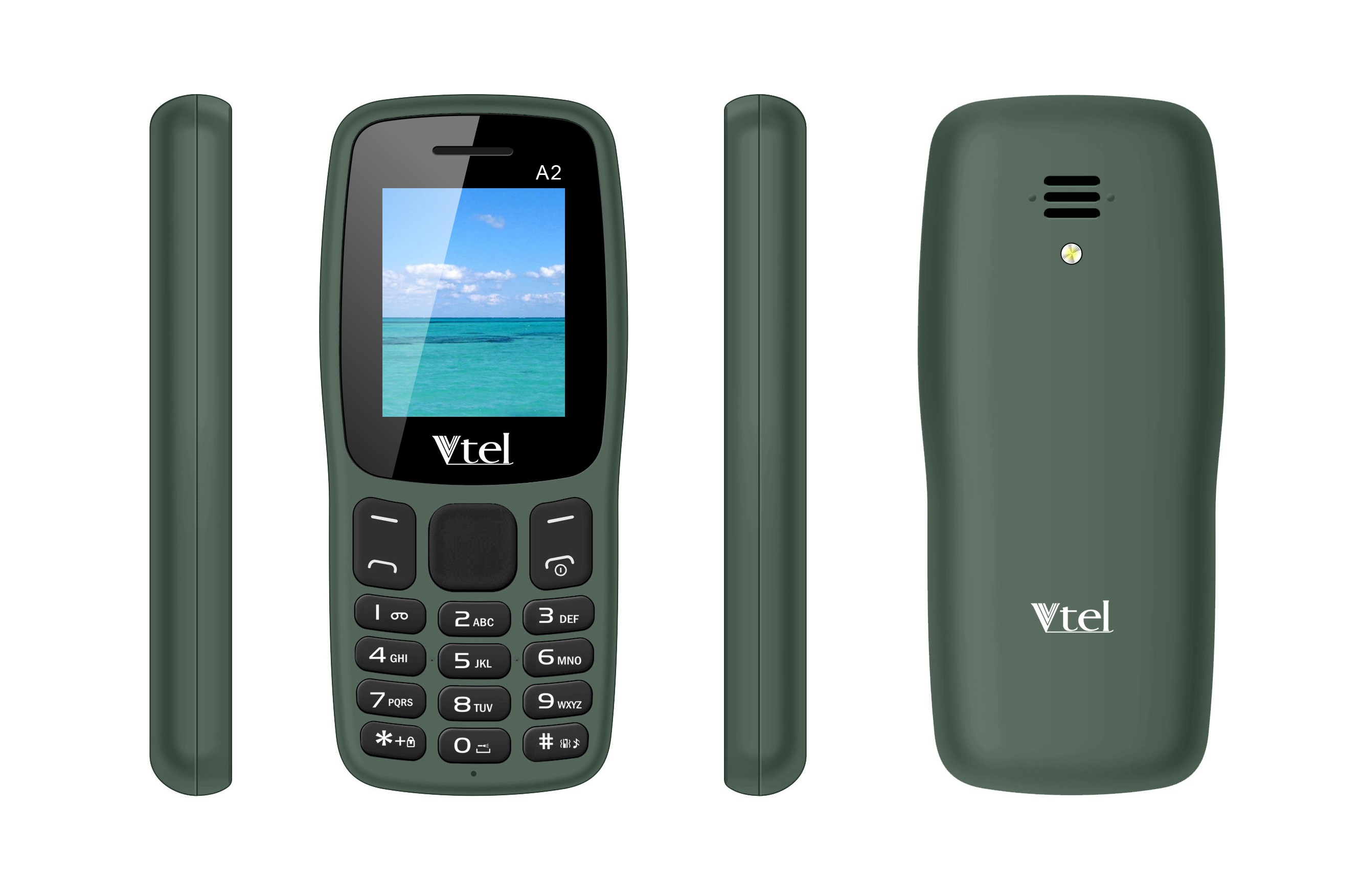 Điện thoại di động GSM Vtel A2 (Màu xanh lính) – Hàng chính hãng