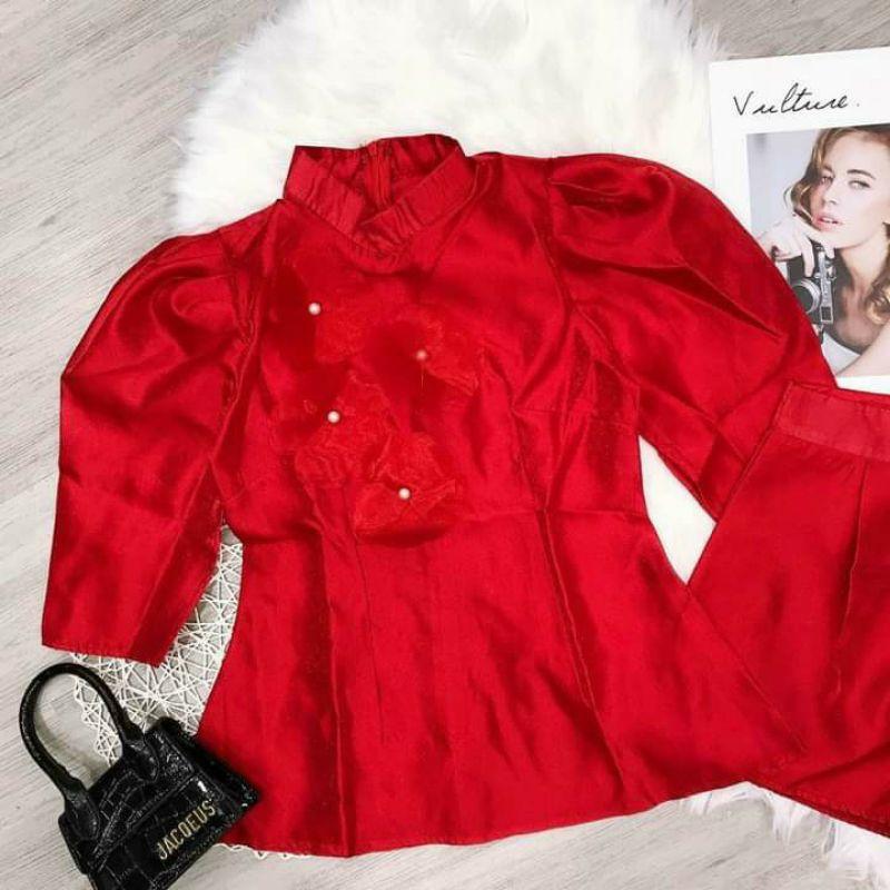 Sét áo phồng hoa thêu quần short