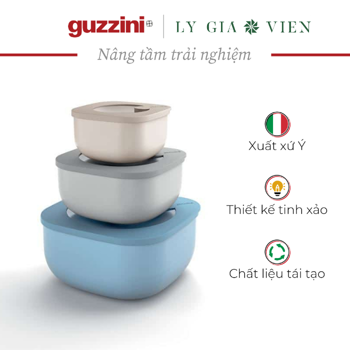 Bộ 3 Hộp Đựng Thực Phẩm Guzzini STORE&MORE - Hộp Kín Không Khí - Thiết Kế Có Thể Xếp Chồng, Phù Hợp Cho Tủ Lạnh/Tủ Đông/Lò Vi Sóng - Giữ Thực Phẩm Tươi Lâu Hơn