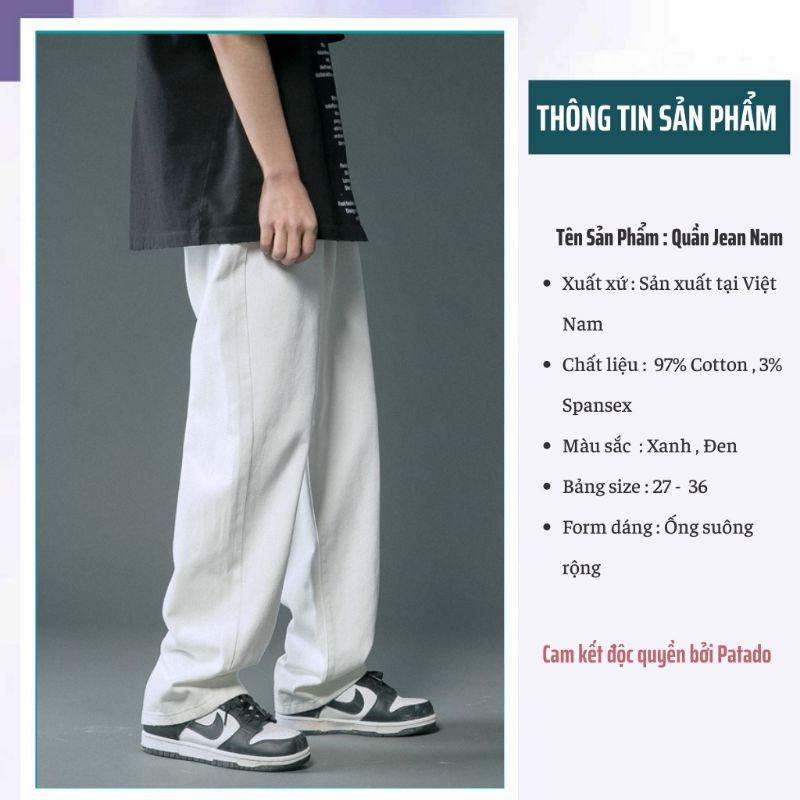 Quần jean nam trắng ống rộng PATADO vải jeans bò cao cấp - Top xu hướng 2022
