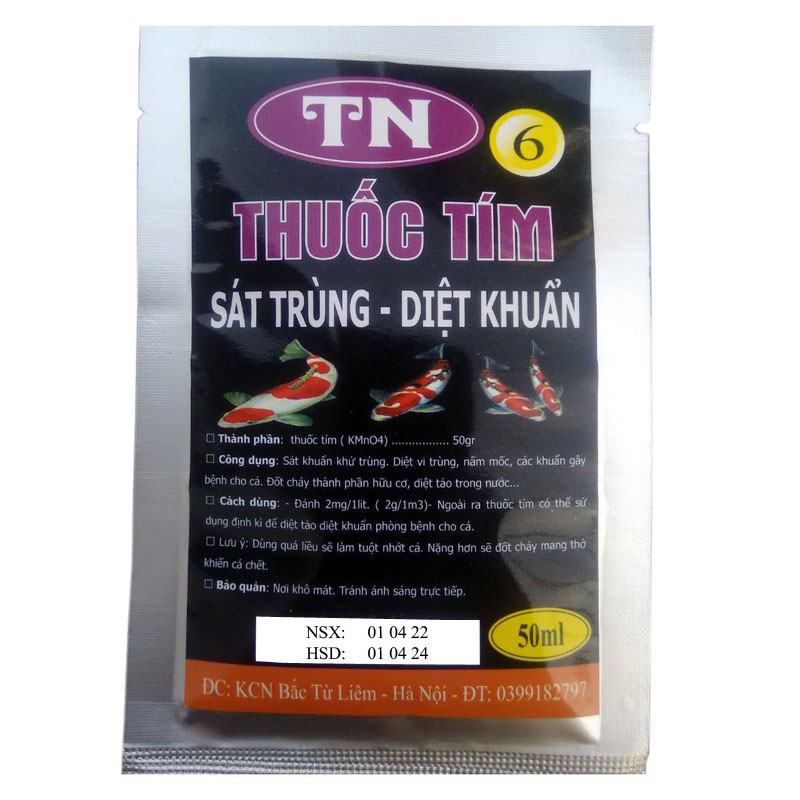 Thuốc tím TN6 Sát Trùng, Diệt khuẩn nấm mốc gây bệnh cho cá, diệt tảo trong nước dạng bột túi 50ML