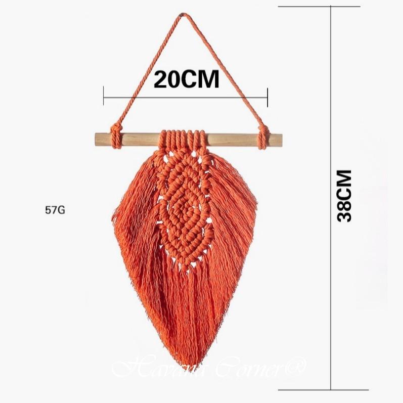 Lá macrame trang trí treo tường, Macrame lá 2 màu trắng, cam đất