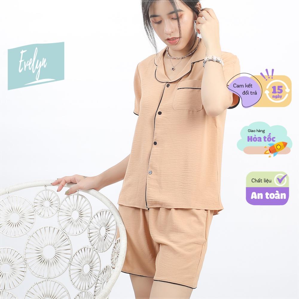 Bộ mặc nhà nữ mùa hè pijama đồ ngủ nữ Evelyn chất đũi mát kiểu dáng basic