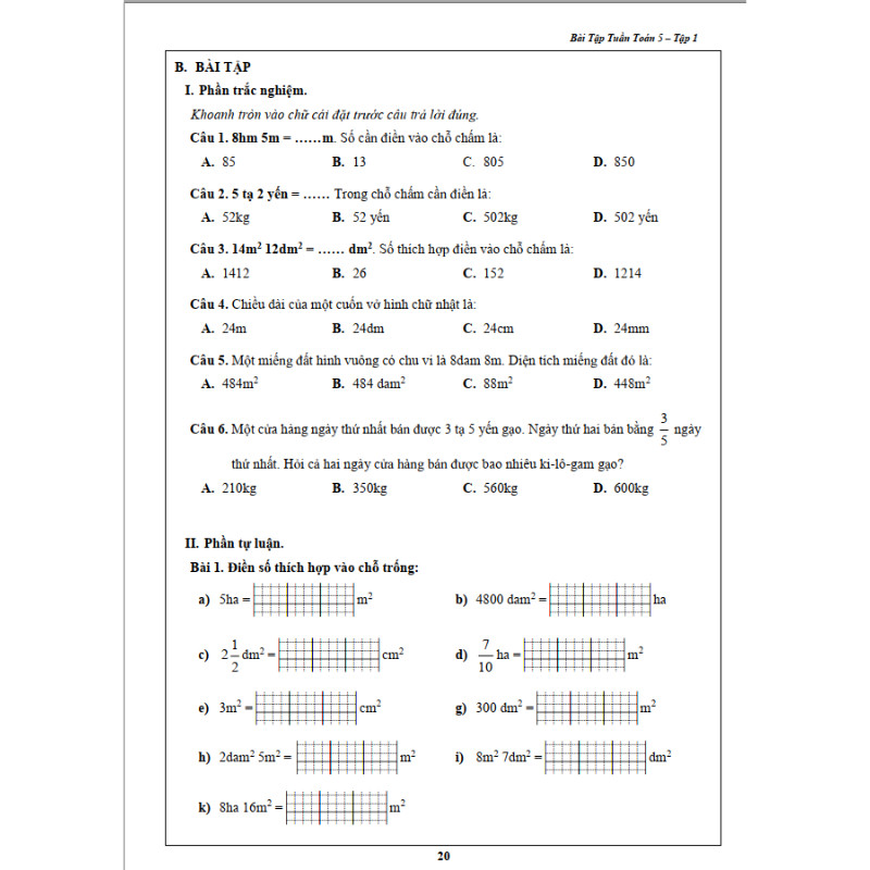 Bài Tập Tuần Toán 5 - Tập 1