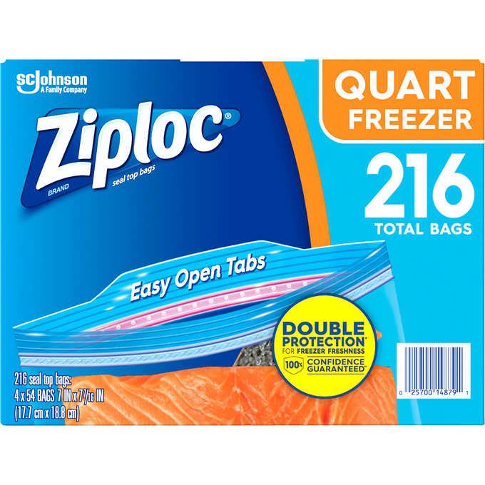 TÚI ZIPLOC ĐỰNG THỰC PHẨM CỦA MỸ ZIPLOC QUART FREEZER 216 TOTAL BAGS