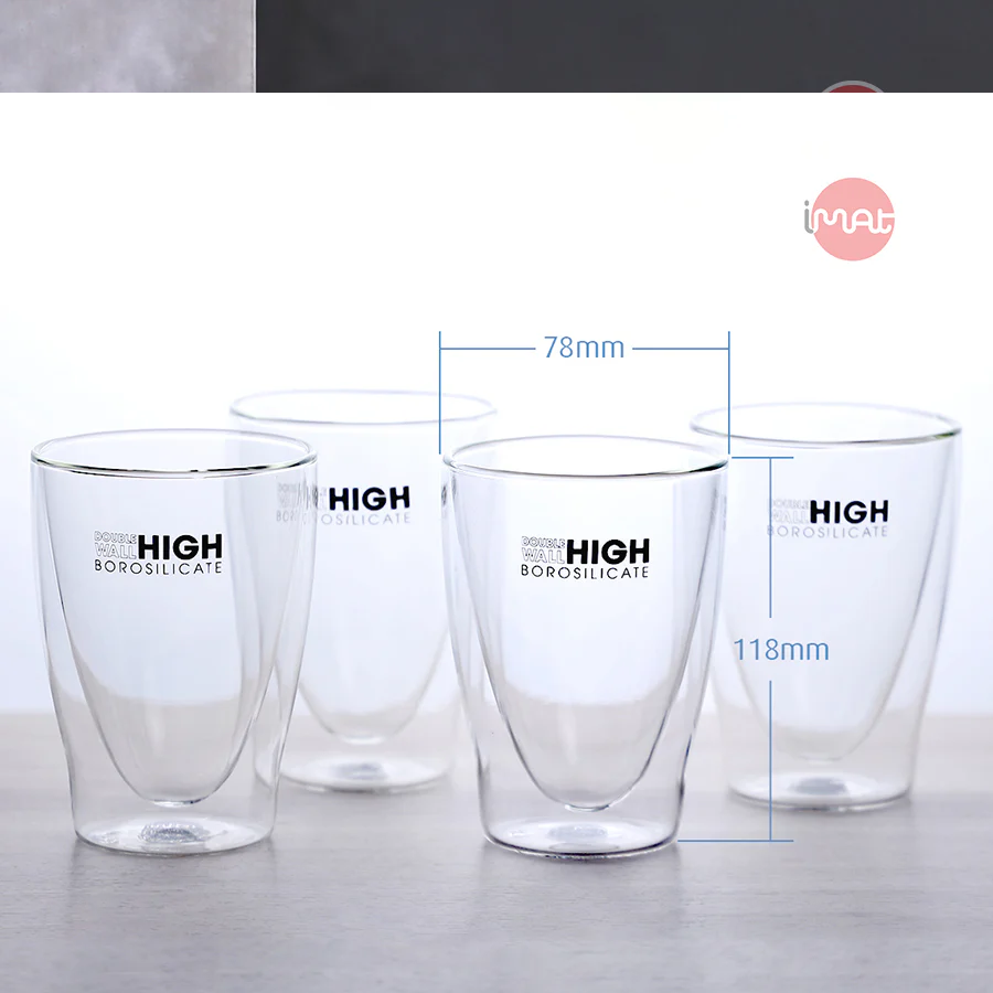 Bộ 4 Cốc LATE 2 Thành Thủy Tinh High Borosilicate Hai Lớp Cách Nhiệt, Chịu Nhiệt Cao, An Toàn Dùng