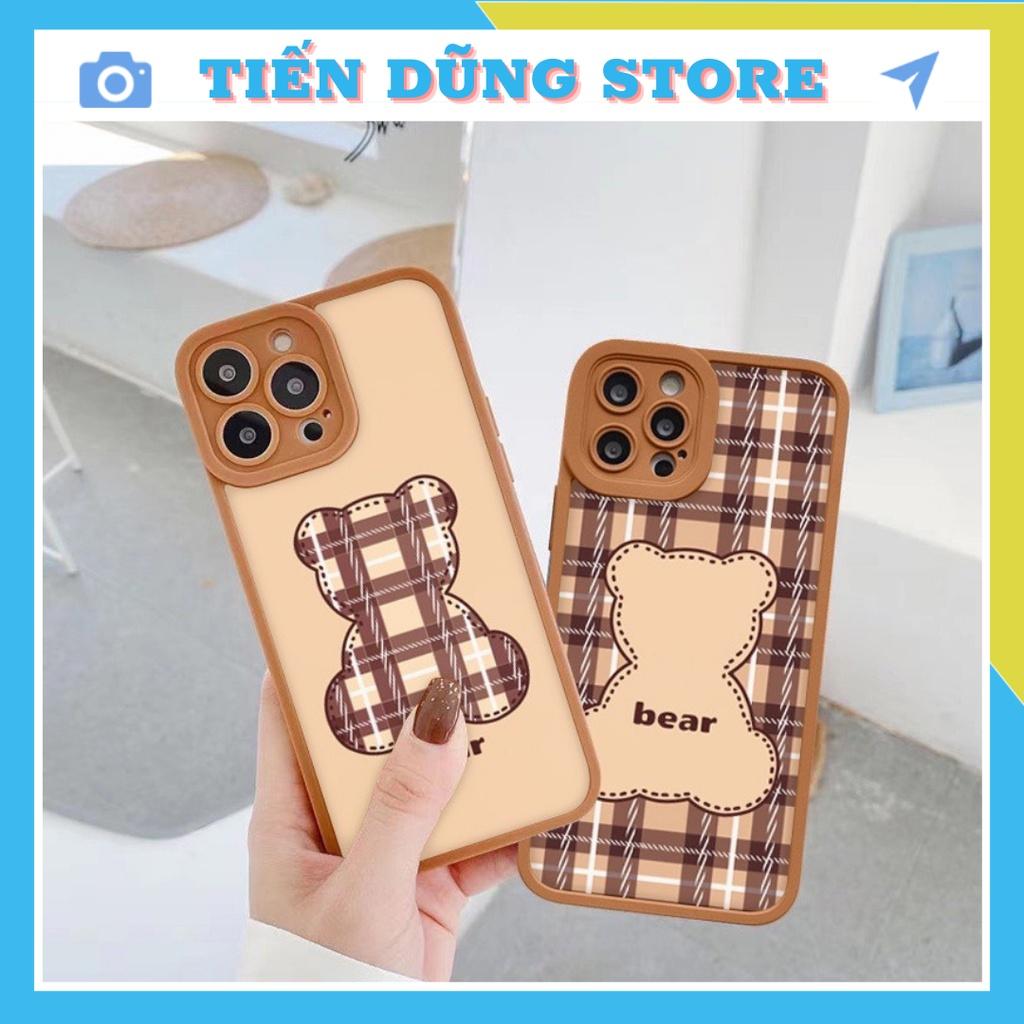 Ốp Lưng lP Bear Caro Lưng Bóng Viền Vuông 6/6plus/6s/6splus/7/7plus/8/8plus/x/xr/xs/11/12/13/pro/max/plus/promax