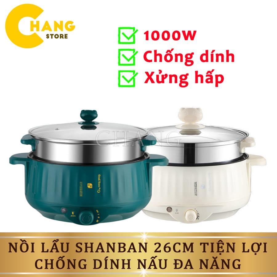 Nồi Lẩu Mini Cắm Điện Đa Năng Lớp Chống Dính Teflon Cao Cấp SHANBAN Kèm Xửng Hấp Siêu Tiện Lợi